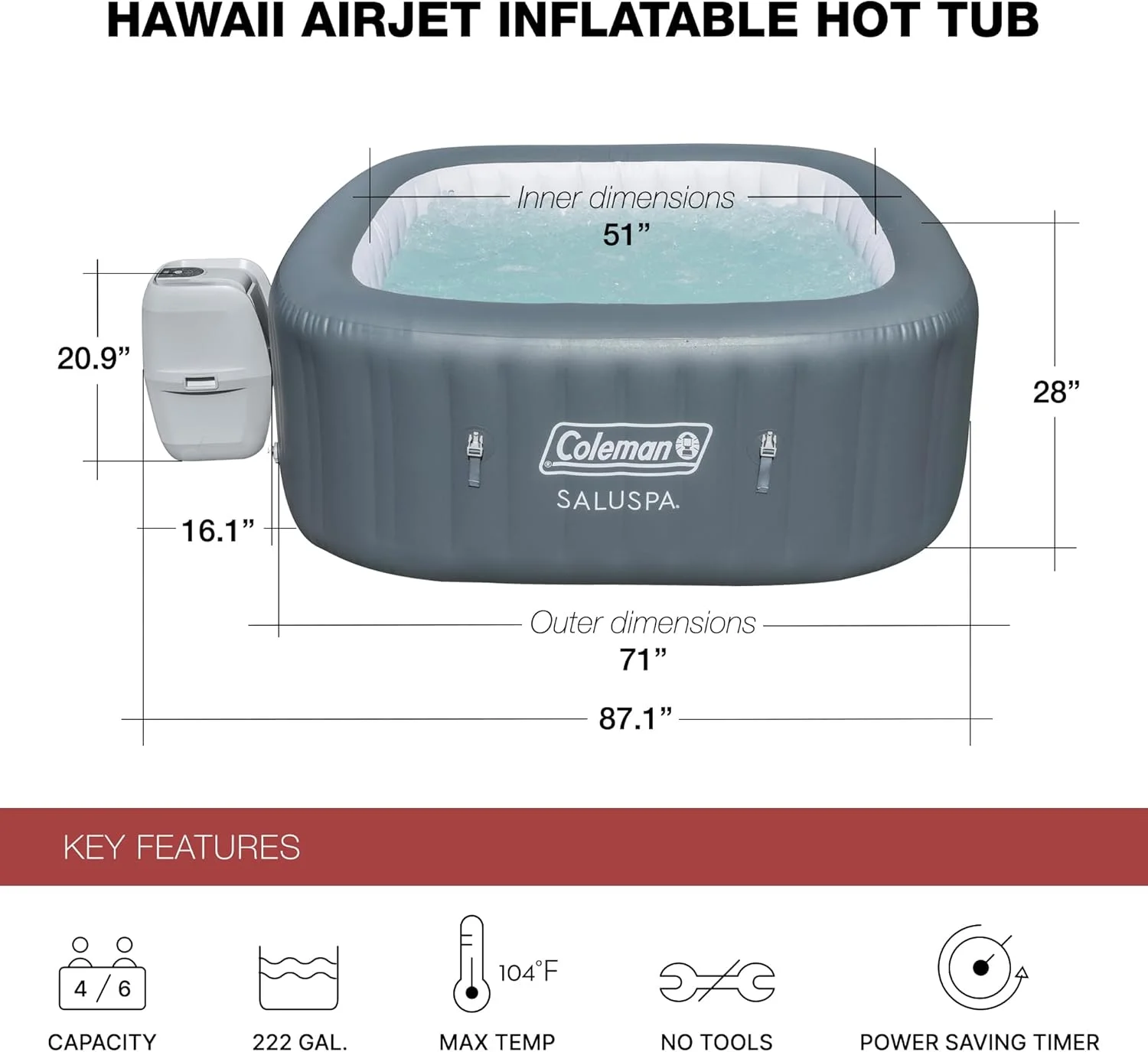 Coleman SaluSpa AirJet 4–6 Person Inflatable Outdoor Spa