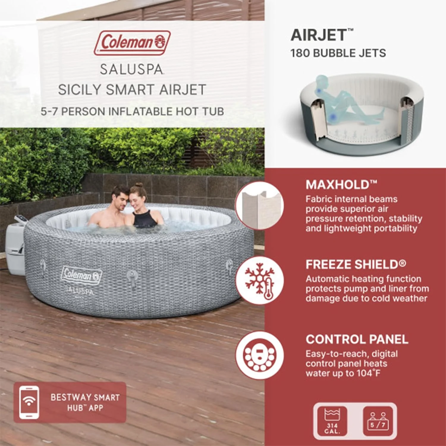 Coleman Napa SaluSpa 2-7 Person Inflatable Round Outdoor Hot Tub Spa