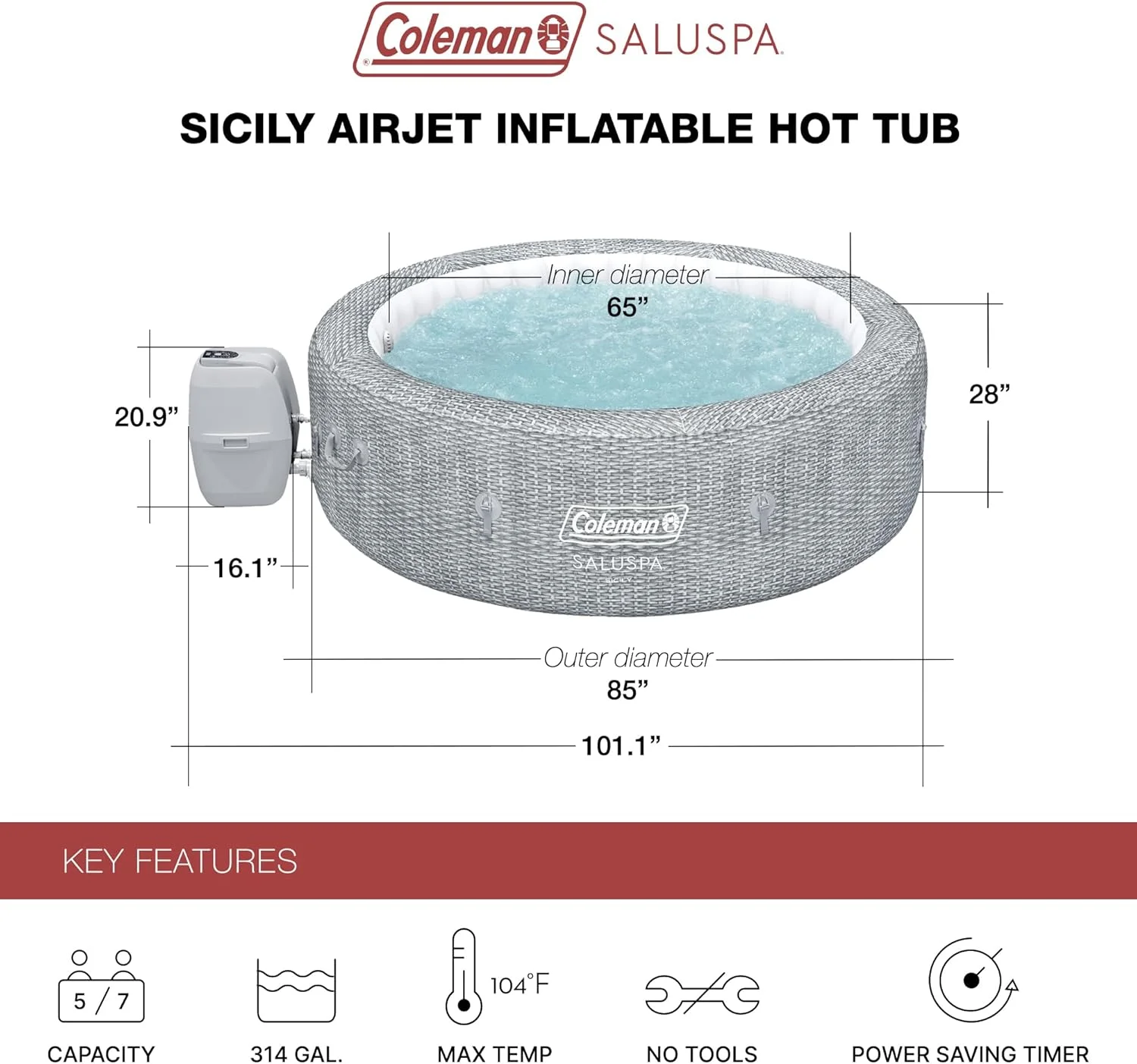 Coleman Napa SaluSpa 2-7 Person Inflatable Round Outdoor Hot Tub Spa