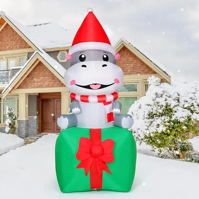 Christmas Hippo Inflatable with LED Lights | GOOSH 6.8FT