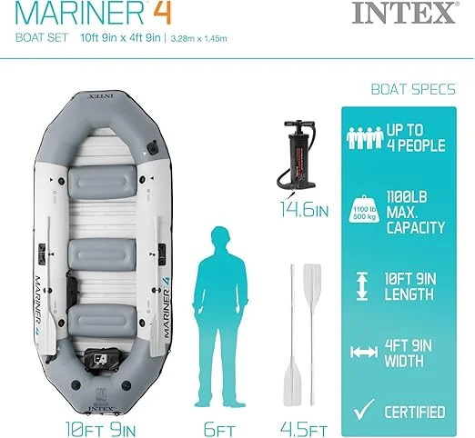 INTEX Mariner 3 Inflatable Boat for 3 with Oars | Pump