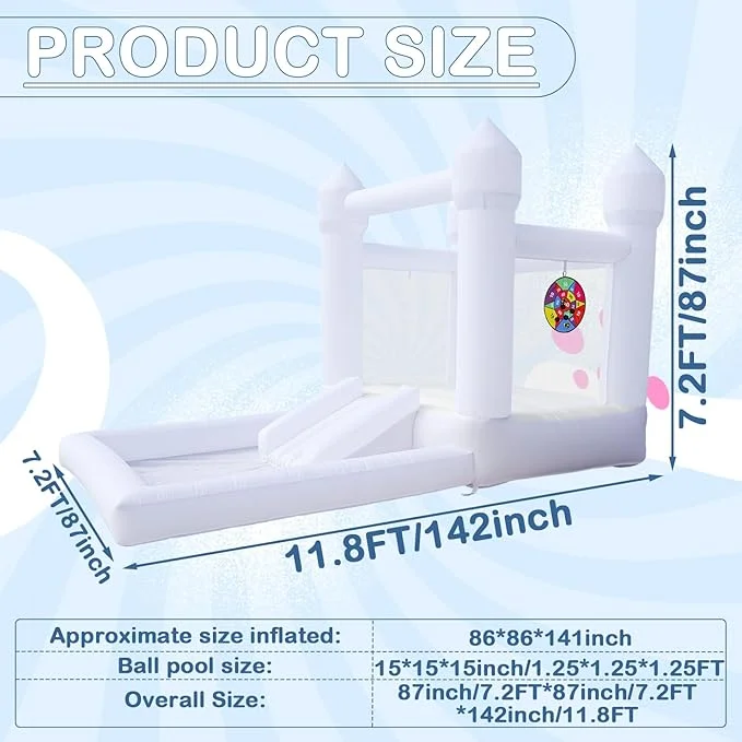 Inflatable White Bounce House with Ball Pool | Blower