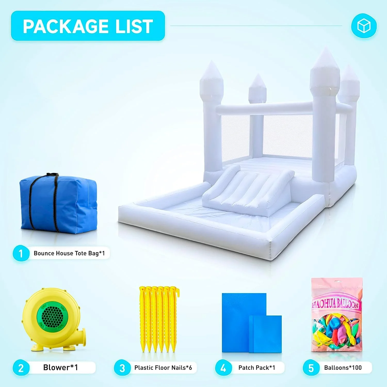 Inflatable White Bounce House with Ball Pool for Kids