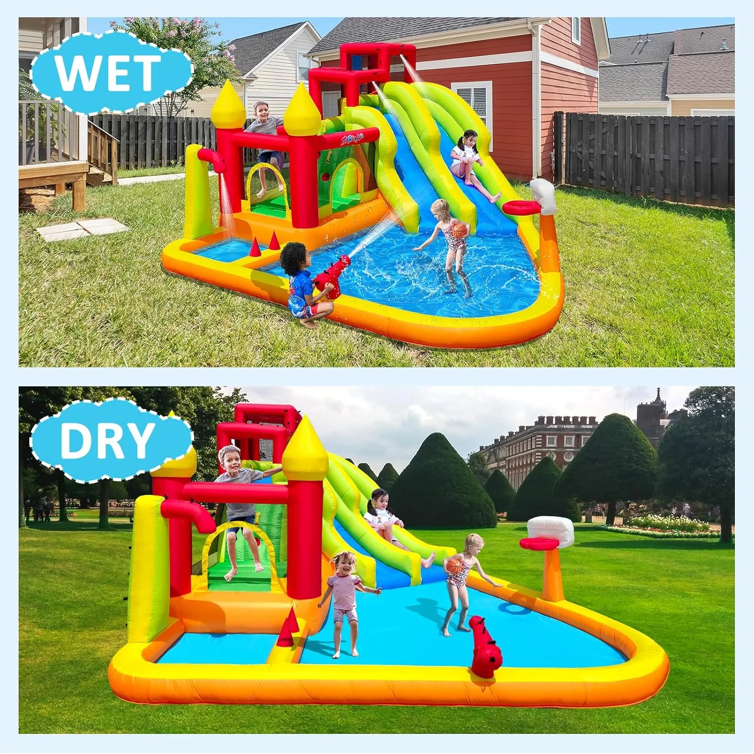 Water Slide Bounce House Park with Blower and Splash Pool