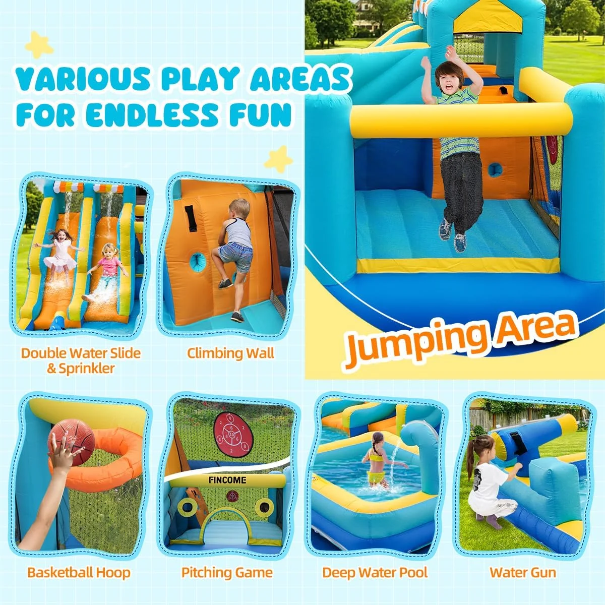 Inflatable Bounce House with Double Water Slide : “10-in-1
