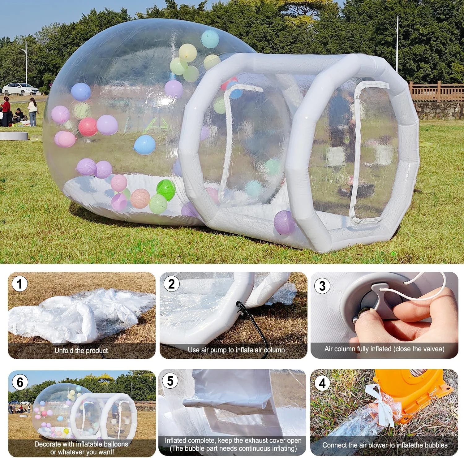 Clear Bubble Balloon House Dome with Tunnel Blower | 10FT