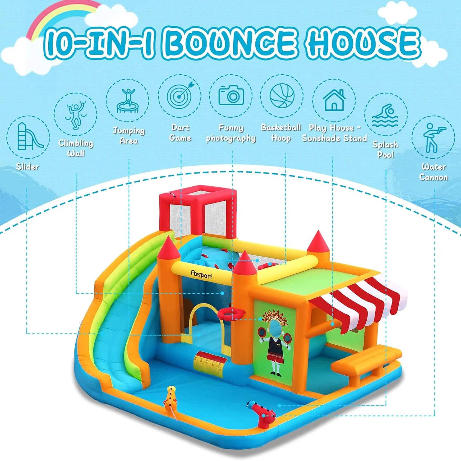 FBSPORT Inflatable Bounce House Water Slide for Kids