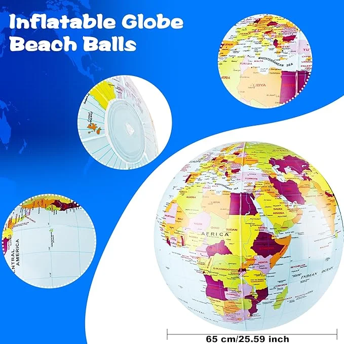 Large Inflatable World Globe Summer Beach Balls | 2-Pack 24″