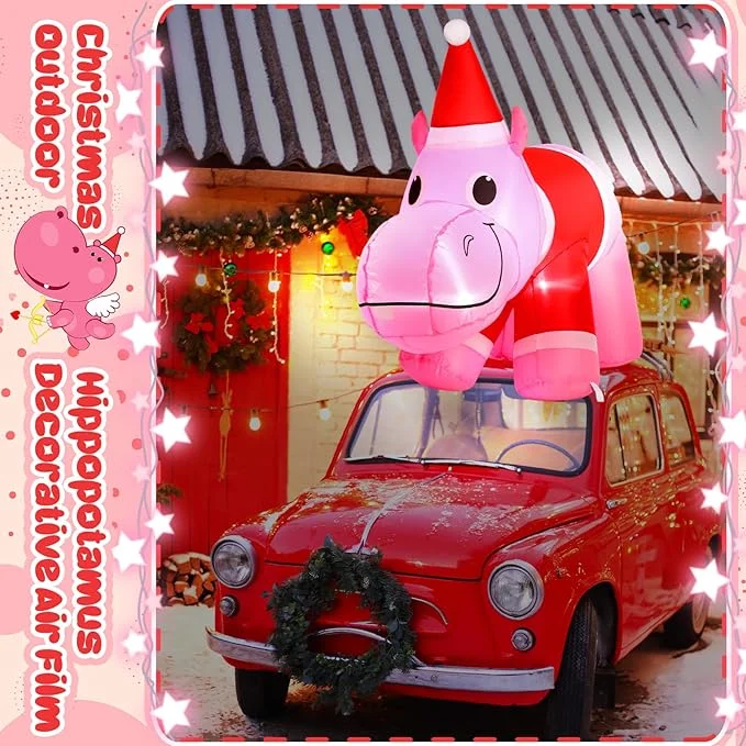 Christmas Hippo Inflatable with LED Lights | Leyndo 2.6FT