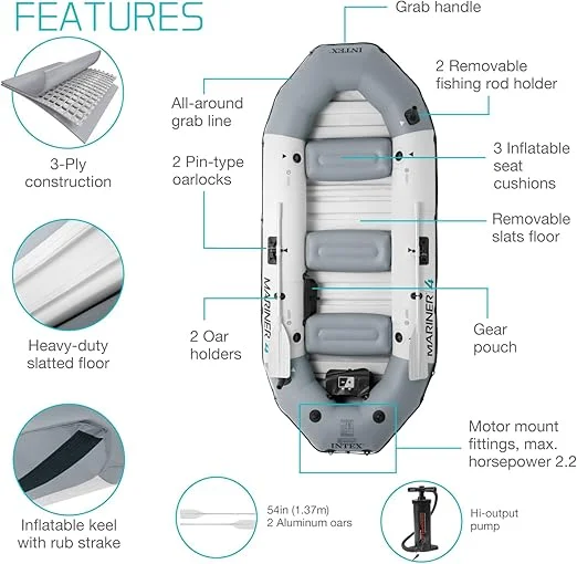 INTEX Mariner 3 Inflatable Boat for 3 with Oars | Pump