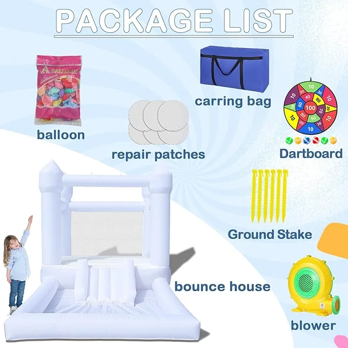Inflatable White Bounce House with Ball Pool | Blower