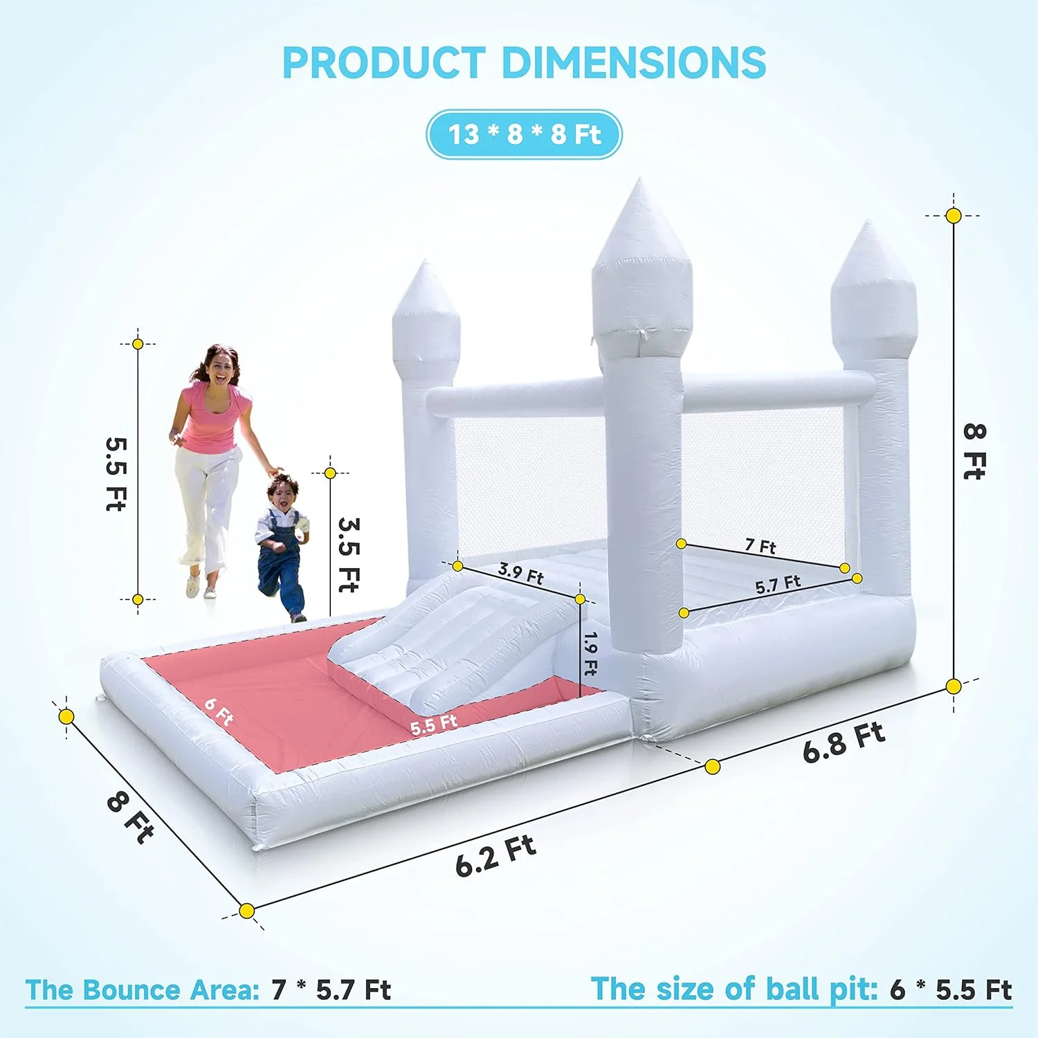 Inflatable White Bounce House with Ball Pool for Kids