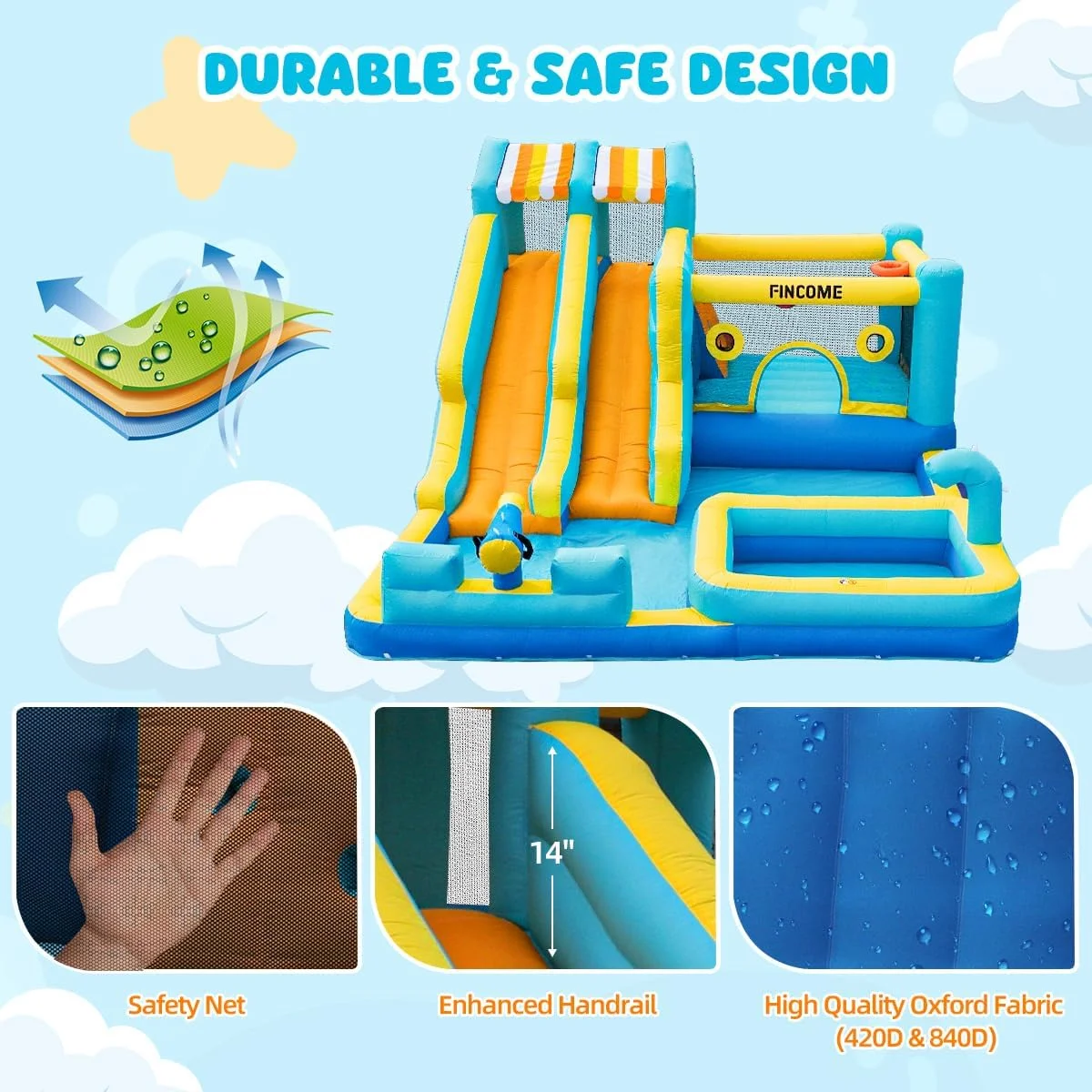 Inflatable Bounce House with Double Water Slide : “10-in-1