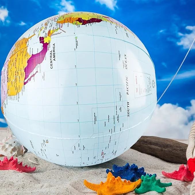 Large Inflatable World Globe Summer Beach Balls | 2-Pack 24″