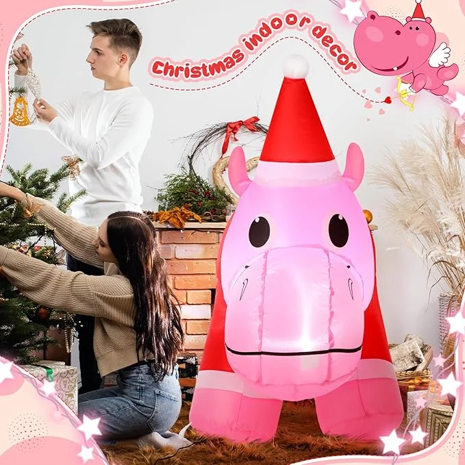 Christmas Hippo Inflatable with LED Lights | Leyndo 2.6FT