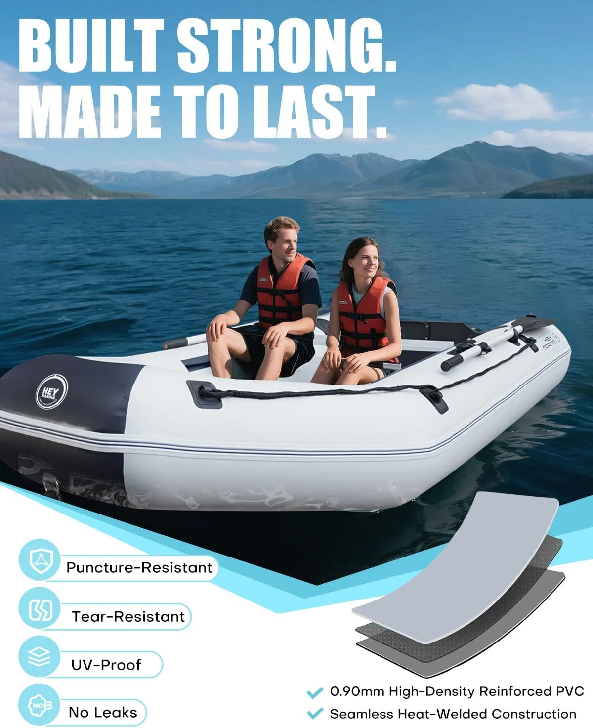 10FT Inflatable Dinghy Boat for 2–3 Adults – Heavy-Duty