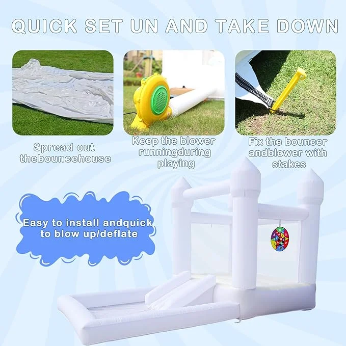 Inflatable White Bounce House with Ball Pool | Blower