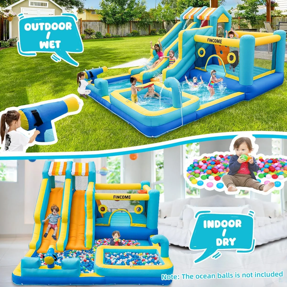Inflatable Bounce House with Double Water Slide : “10-in-1