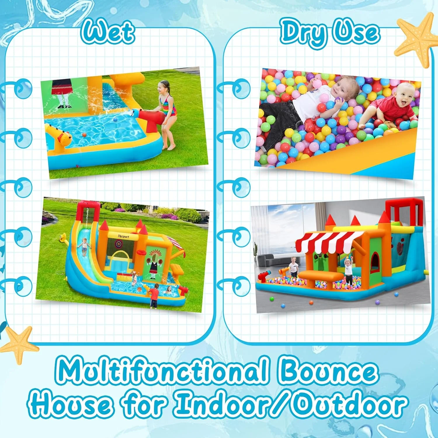 FBSPORT Inflatable Bounce House Water Slide for Kids