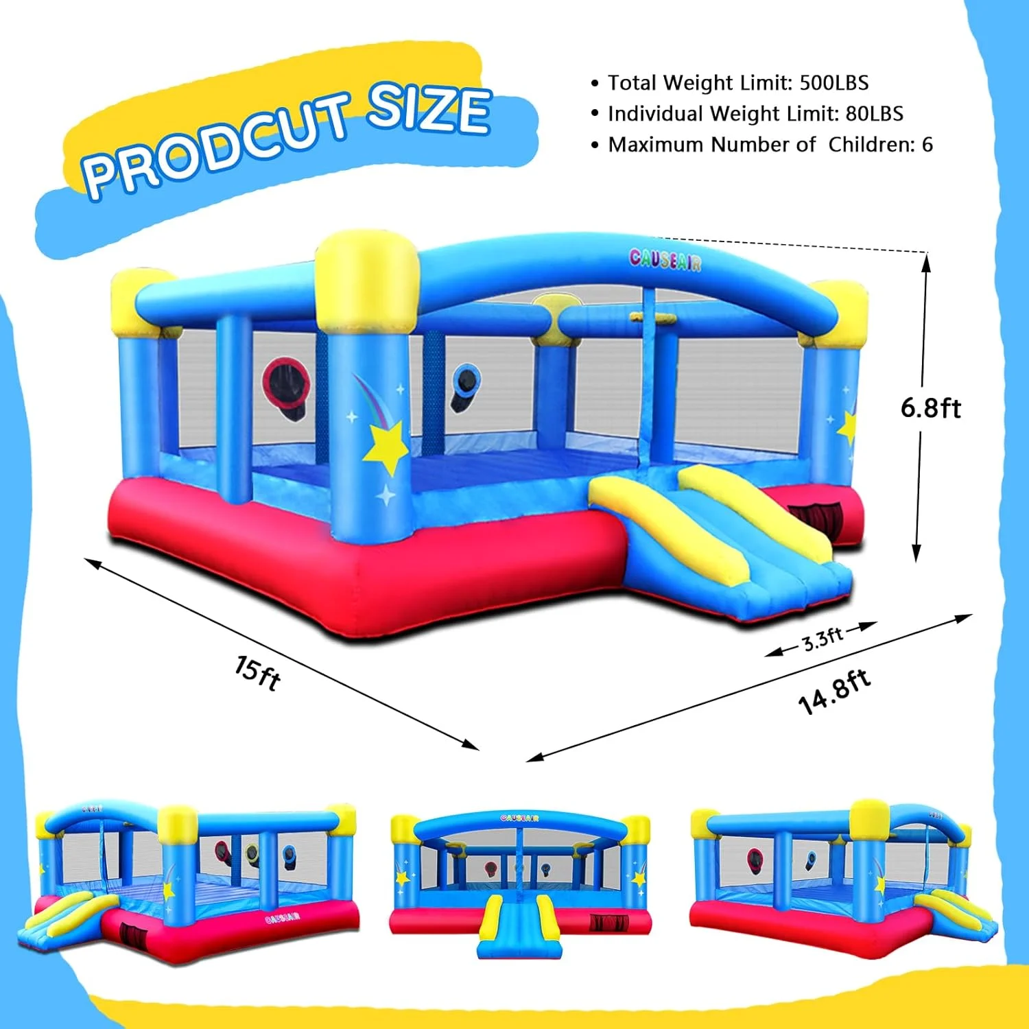 Inflatable Bounce House with Hoops | PVC Floor | 15ft