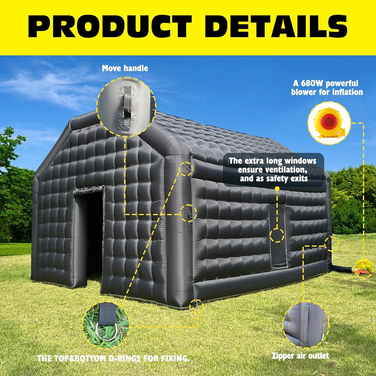 WARSUN 20×16.5×12 FT Black Inflatable Nightclub for Events