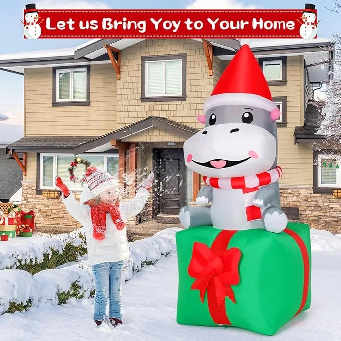 Christmas Hippo Inflatable with LED Lights | GOOSH 6.8FT