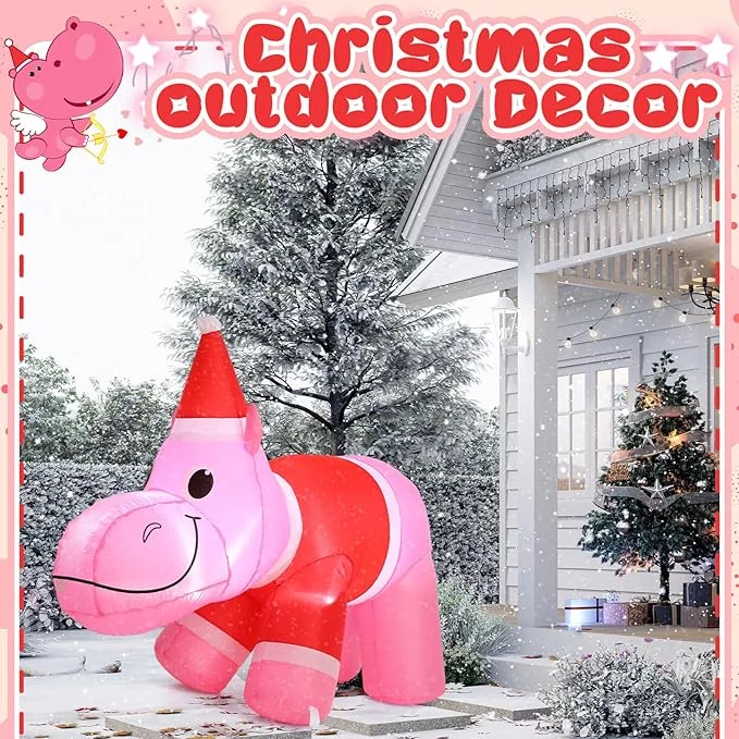 Christmas Hippo Inflatable with LED Lights | Leyndo 2.6FT