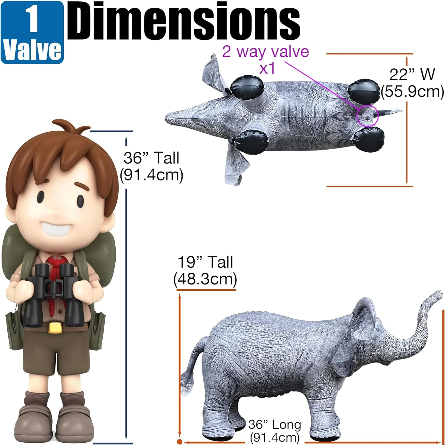 Jet Creations Inflatable Elephant 36” Toy – Safari Decor