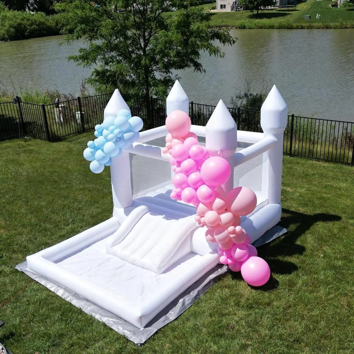 Inflatable White Bounce House with Ball Pool for Kids