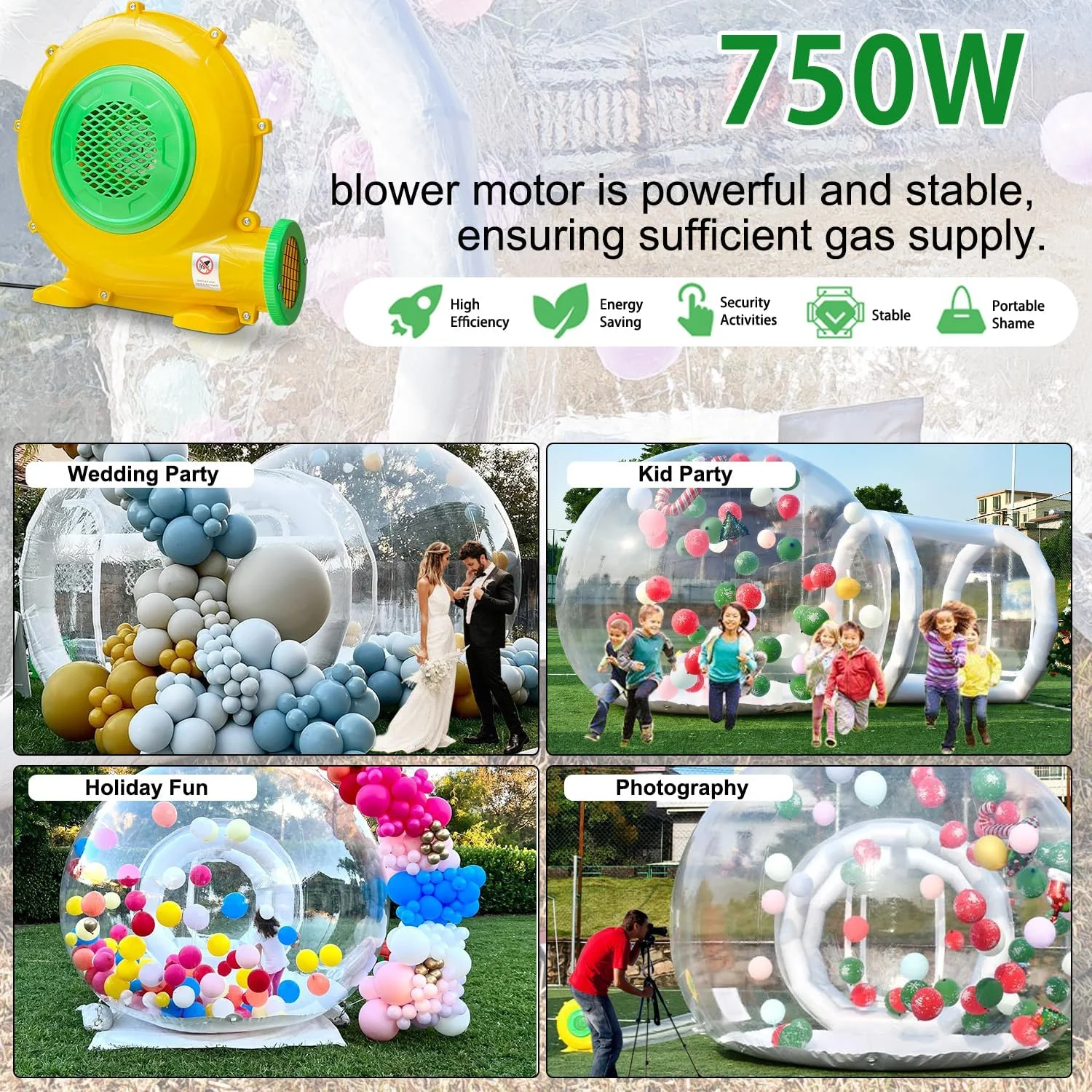 Clear Bubble Balloon House Dome with Tunnel Blower | 10FT