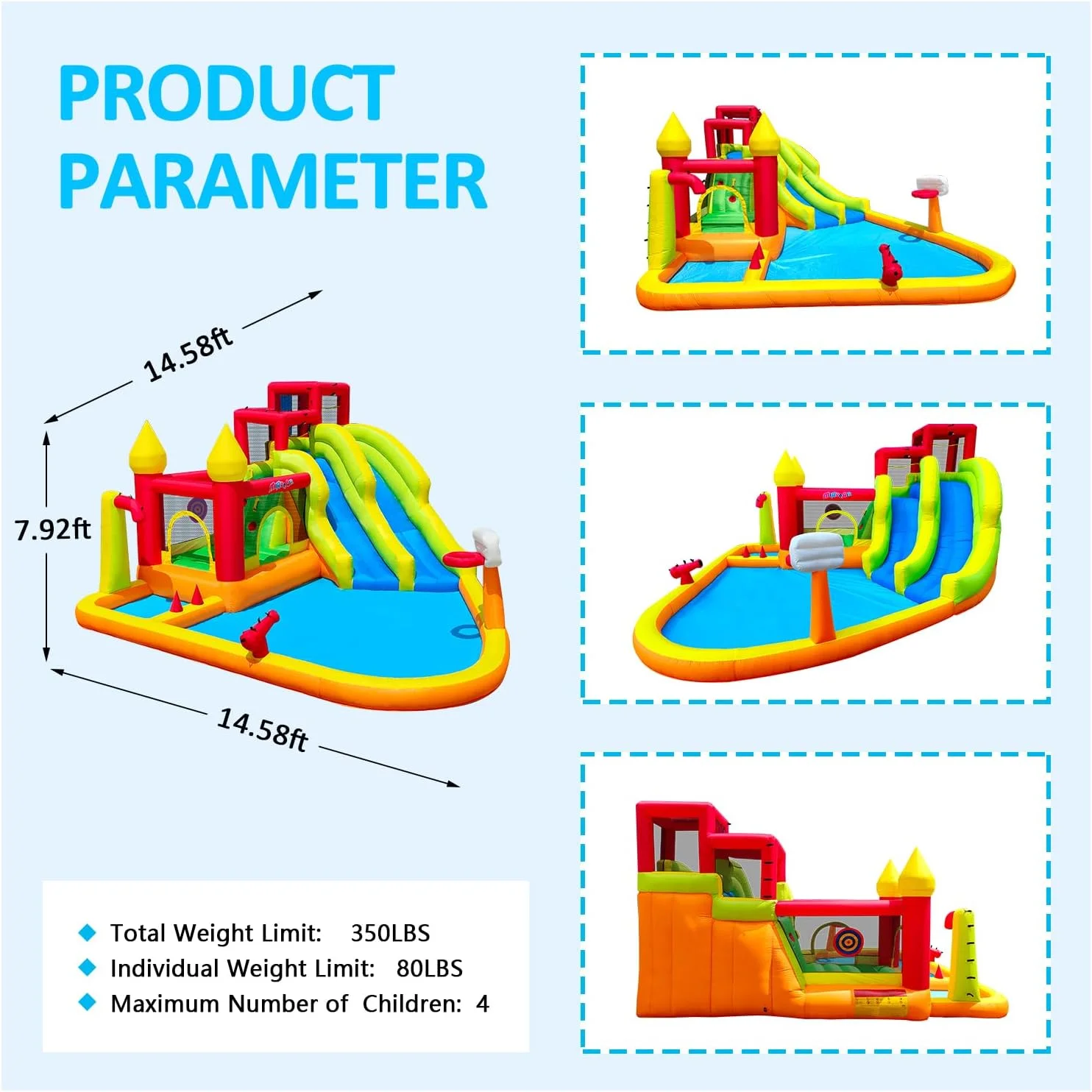 Water Slide Bounce House Park with Blower and Splash Pool