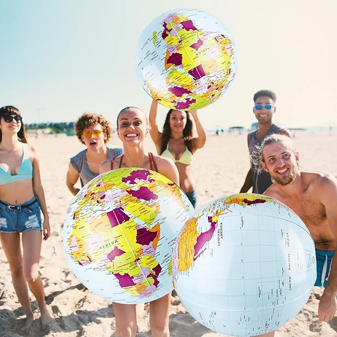 Large Inflatable World Globe Summer Beach Balls | 2-Pack 24″