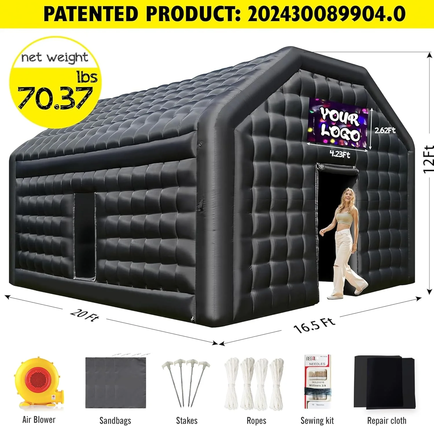 WARSUN 20×16.5×12 FT Black Inflatable Nightclub for Events