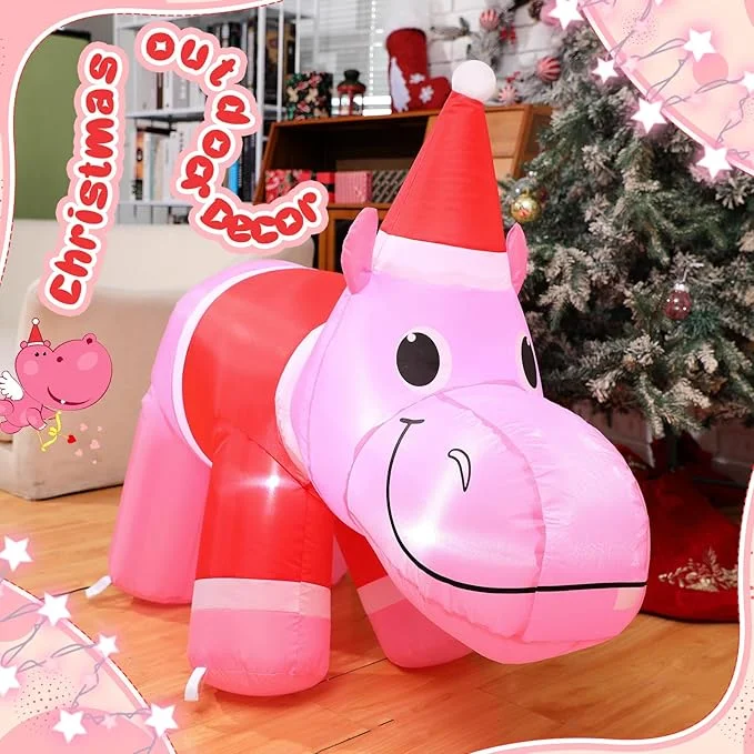 Christmas Hippo Inflatable with LED Lights | Leyndo 2.6FT
