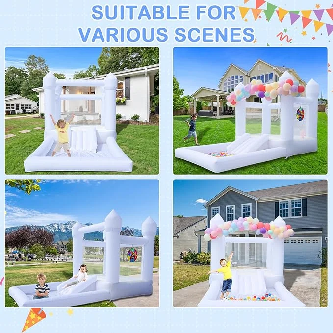 Inflatable White Bounce House with Ball Pool | Blower