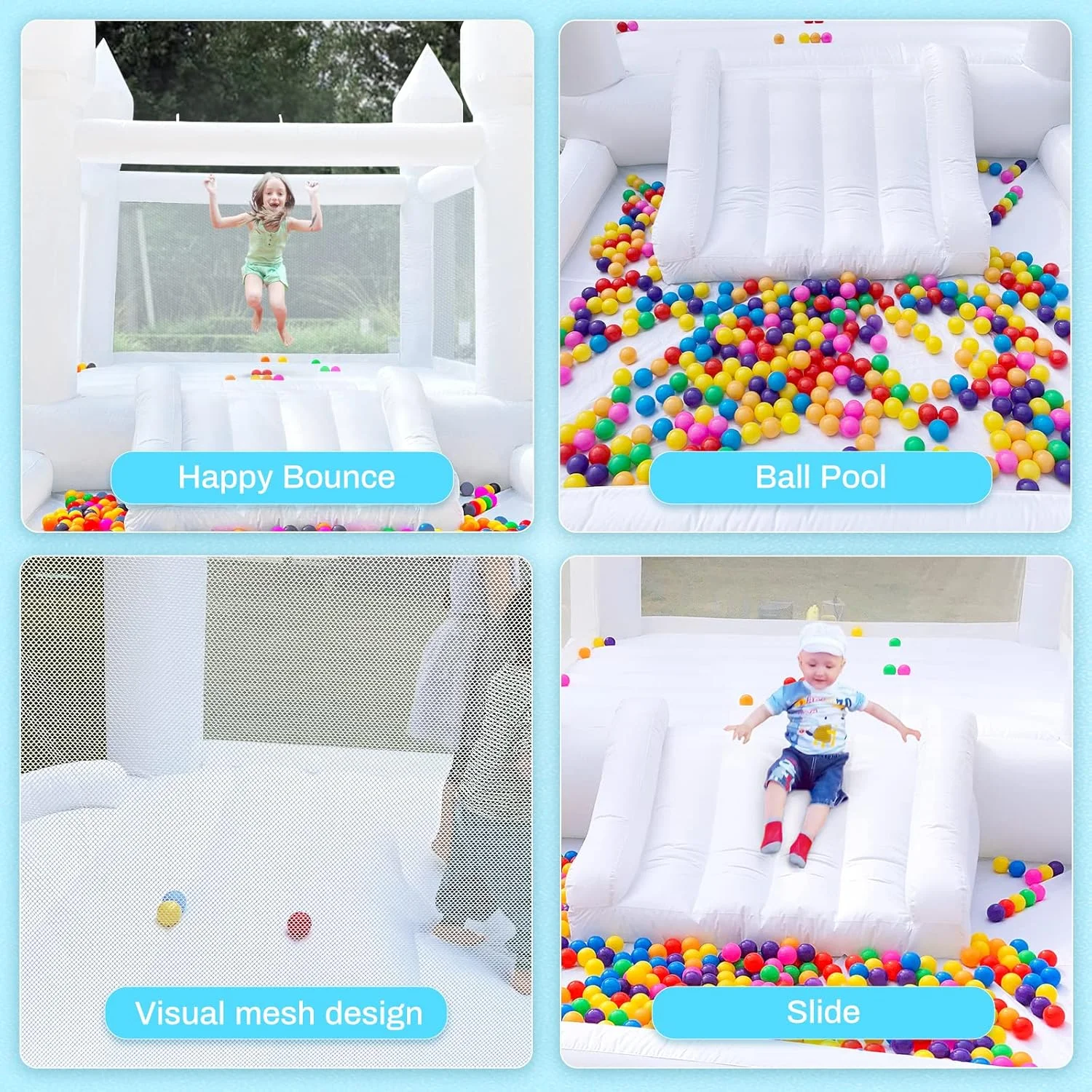Inflatable White Bounce House with Ball Pool for Kids