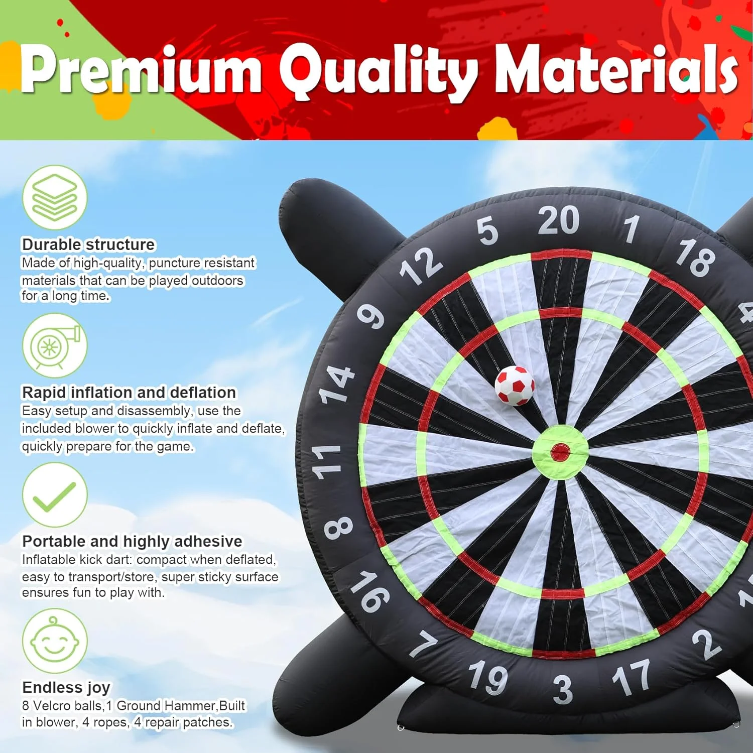 Inflatable Soccer Dartboard – Fun Outdoor Yard Game | 10FT