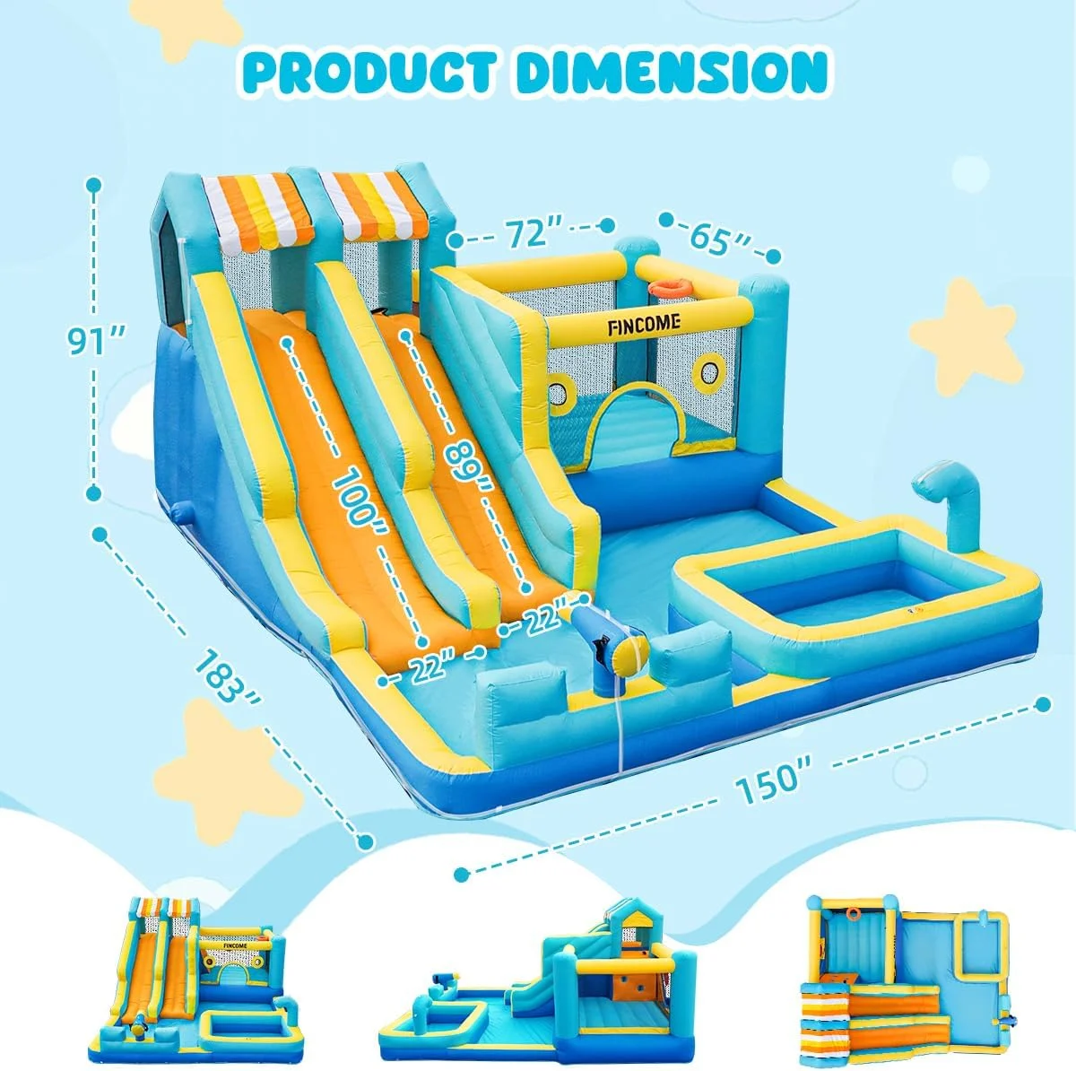 Inflatable Bounce House with Double Water Slide : “10-in-1