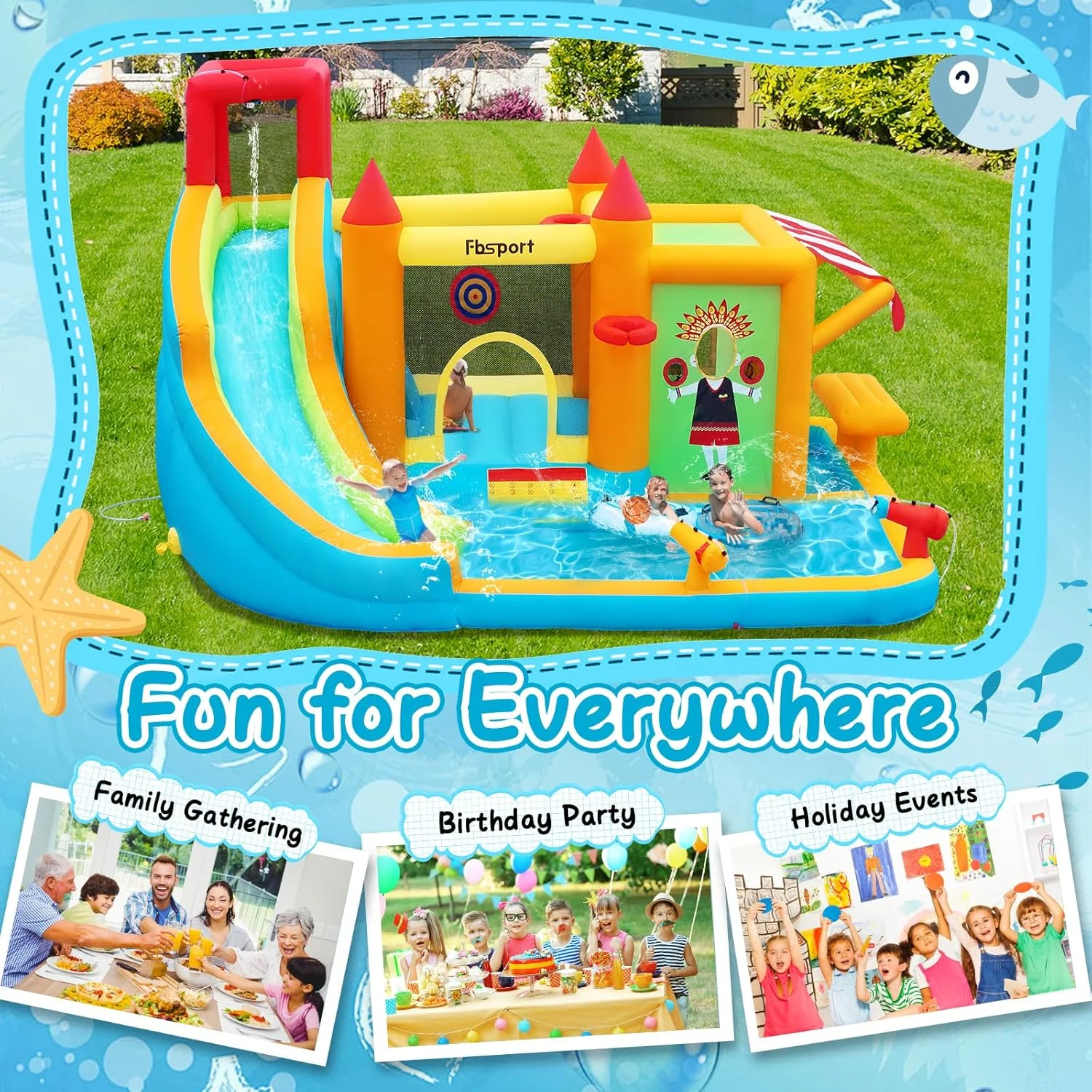 FBSPORT Inflatable Bounce House Water Slide for Kids