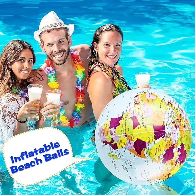 Large Inflatable World Globe Summer Beach Balls | 2-Pack 24″