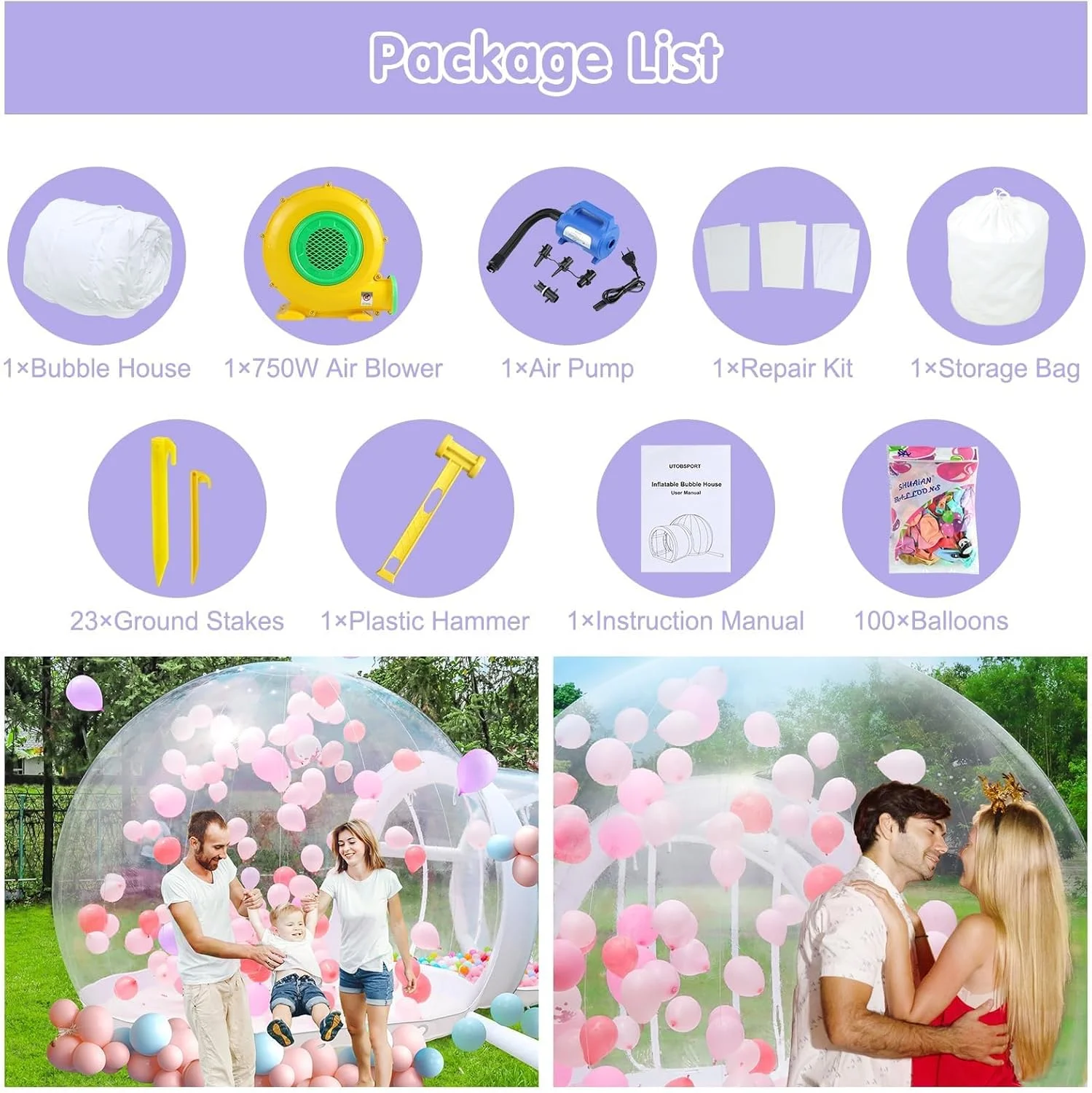 Inflatable FBSPORT Bubble House Dome Blower and Balloons | 10FT