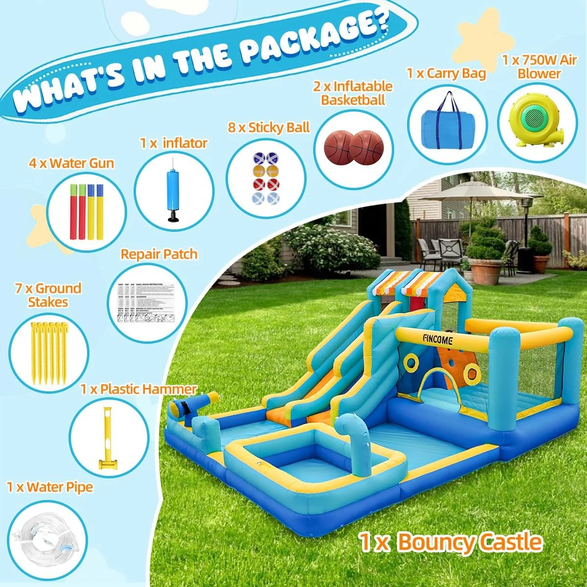 Inflatable Bounce House with Double Water Slide : “10-in-1