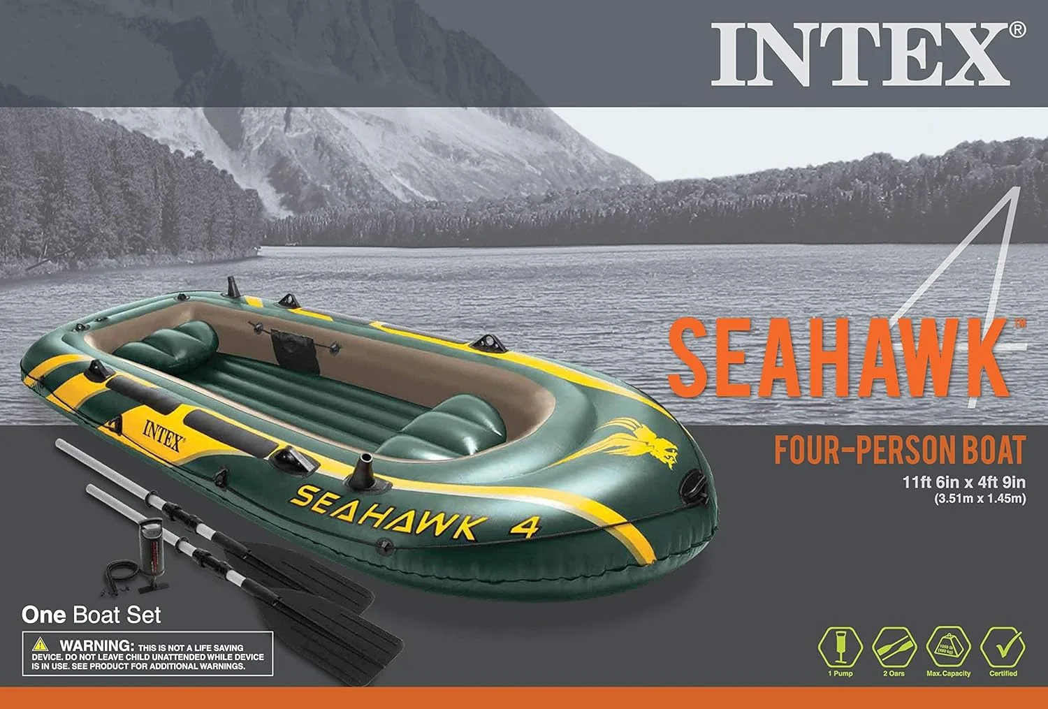 INTEX Seahawk Inflatable Boat with Oars | Pump