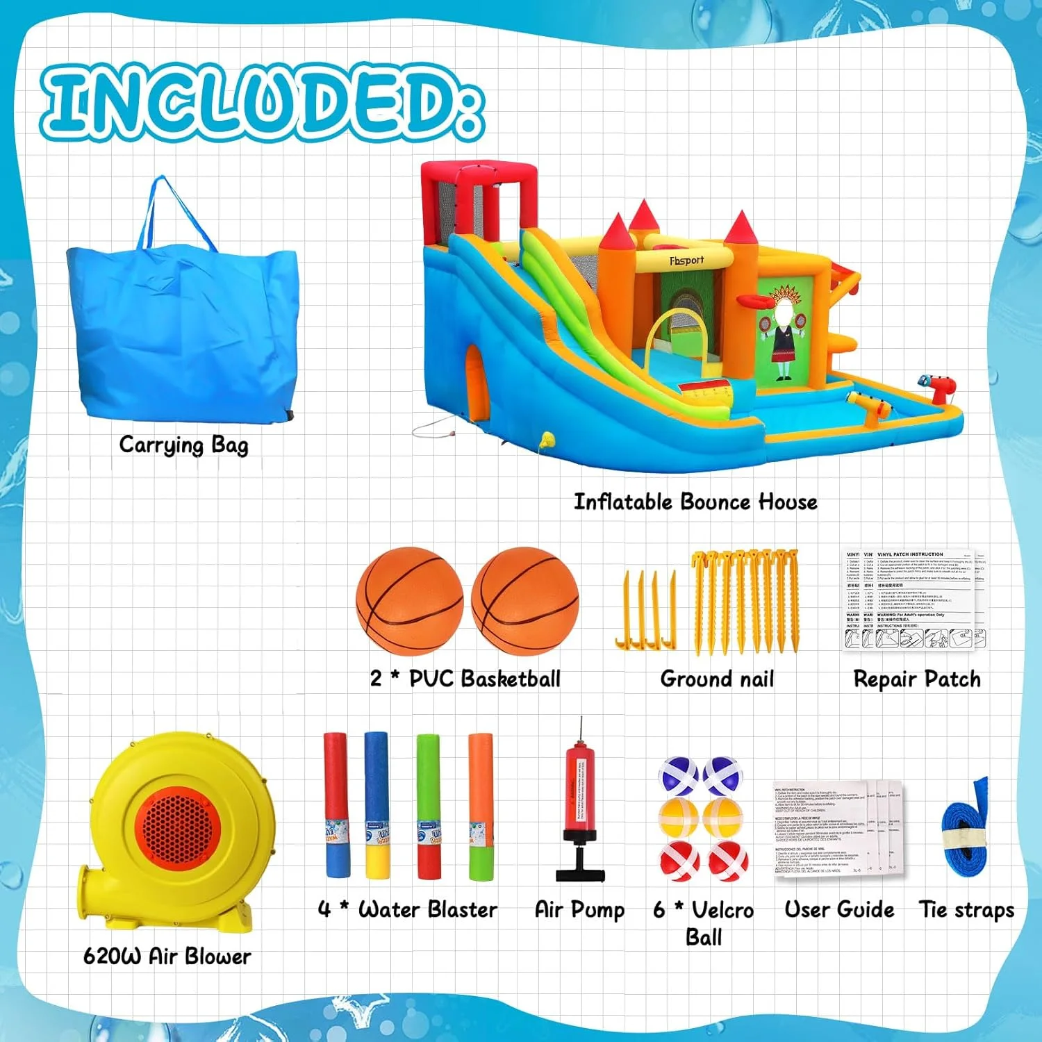 FBSPORT Inflatable Bounce House Water Slide for Kids