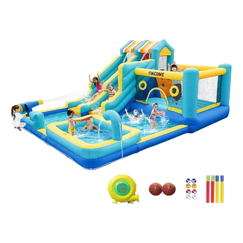 Inflatable Bounce House with Double Water Slide : “10-in-1