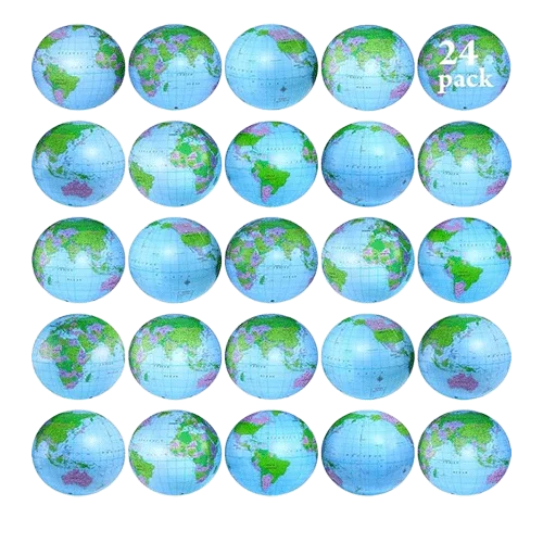Inflatable World Globe Beach Balls Set | Sotiff 24-Pack 16″