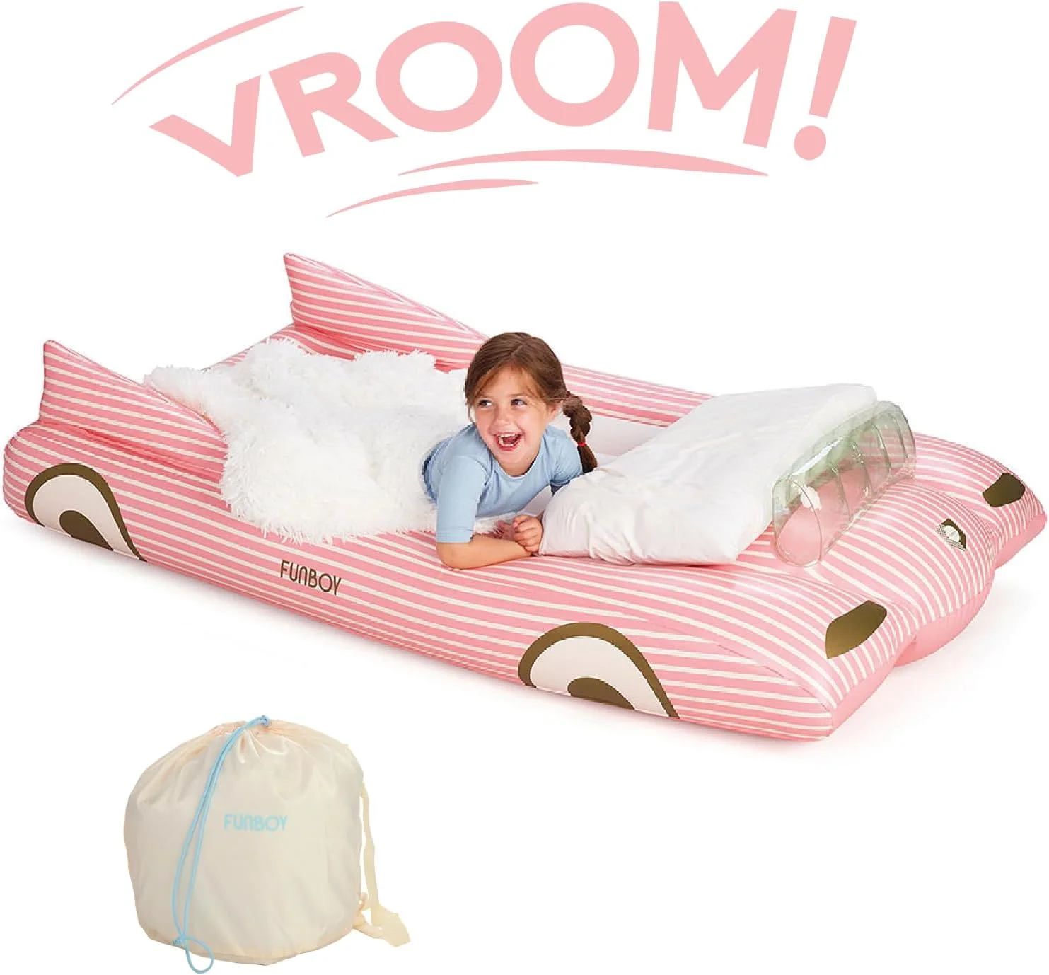 FUNBOY Kids Pink Inflatable Travel Bed | Mattress Twin CaseRetry