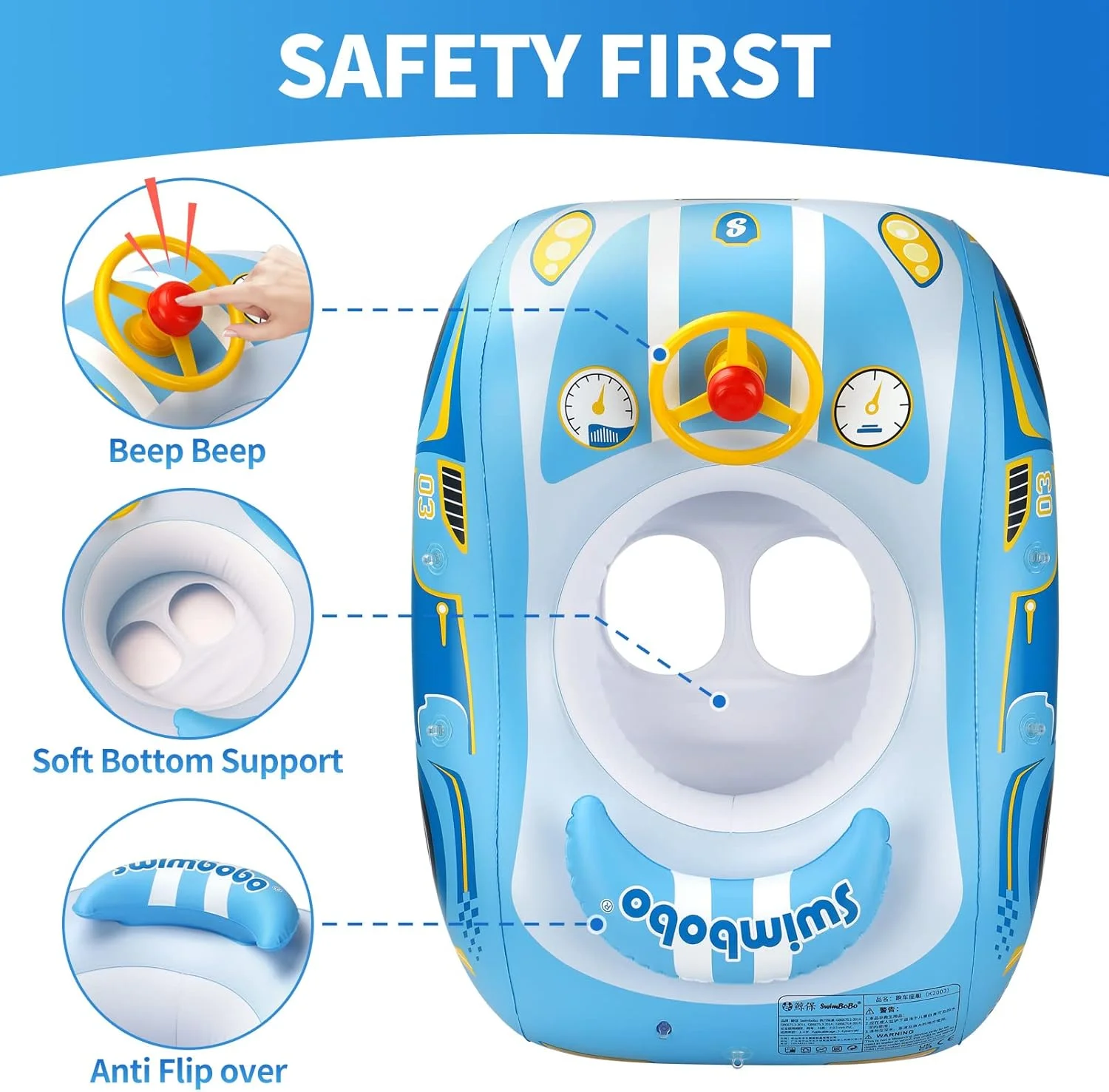 Swimbobo Toddler Pool Float with Seat | Inflatable Ride on Car