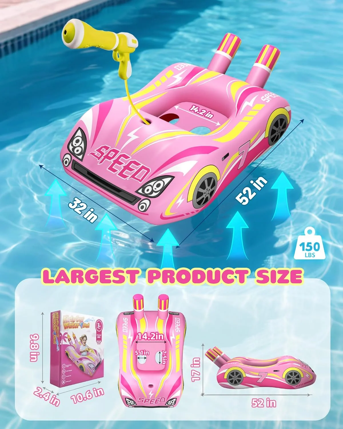 JOSEN Kids Pool Float with Water Gun – Interactive Ride-on Car