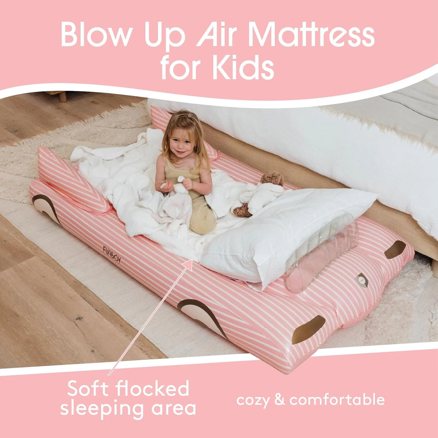 FUNBOY Kids Pink Inflatable Travel Bed | Mattress Twin CaseRetry